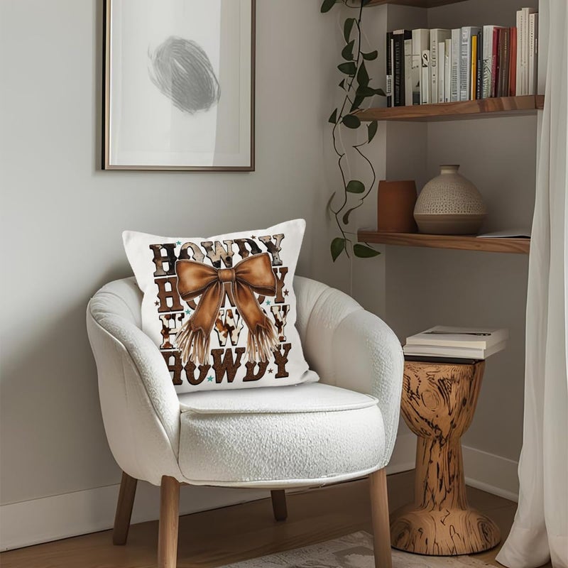 ETVISO Cowgirl Room Decor, Western Cowgirl Pillow Cover 18x18, Trendy Coquette Cowboy Bow Howdy Decorative Throw Pillow Case for Girls Bedroom Home Drom Apartment - Image 5